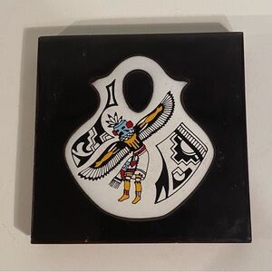 Vintage 1990 Cleo Teissedre Hopi Kachina Indian Wedding Vase 4” Square Tile